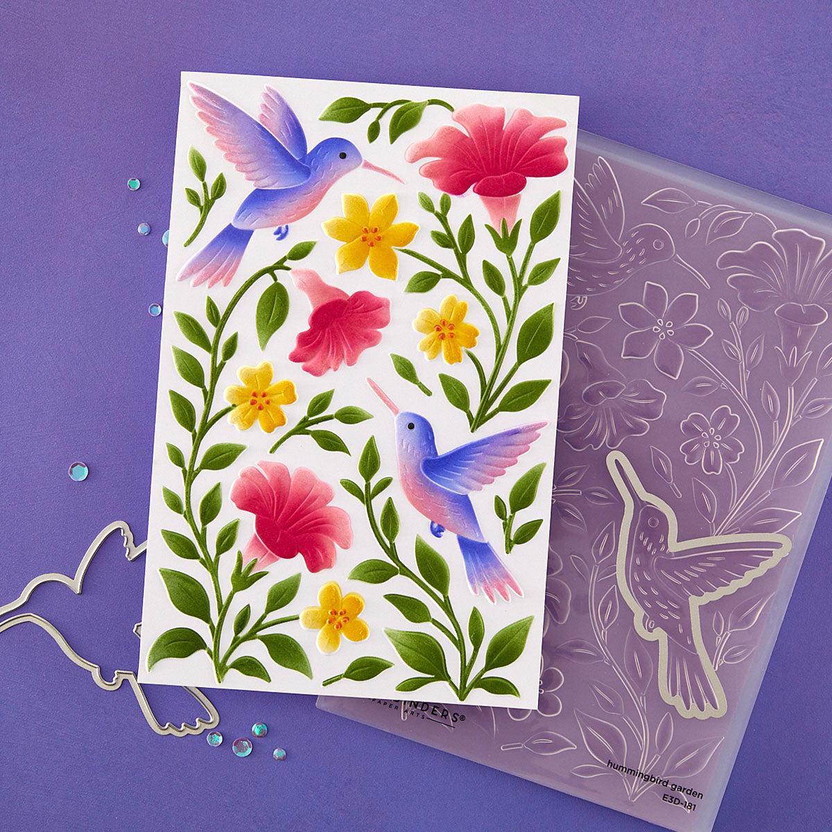 Spellbinders - Timeless Textures Collection - 3D Embossing Folder &amp; Stencils - Hummingbird Garden-ScrapbookPal