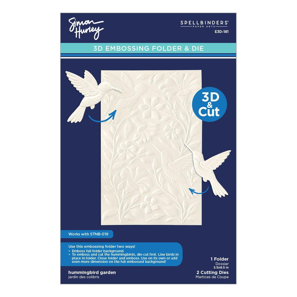 Spellbinders - Timeless Textures Collection - 3D Embossing Folder &amp; Stencils - Hummingbird Garden-ScrapbookPal