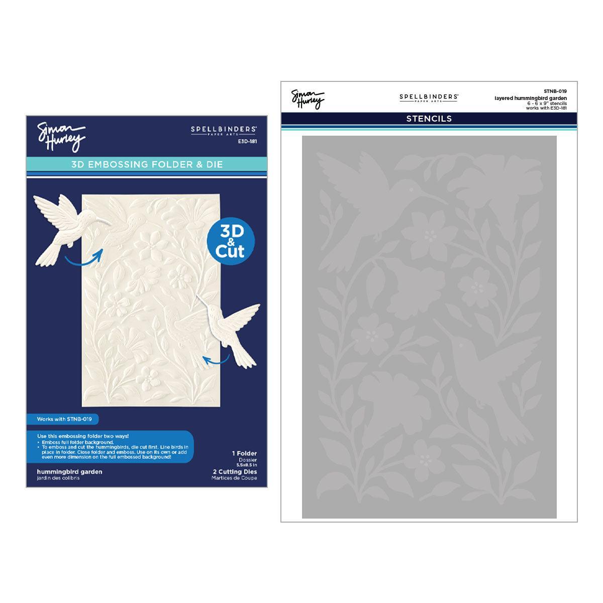 Spellbinders - Timeless Textures Collection - 3D Embossing Folder &amp; Stencils - Hummingbird Garden-ScrapbookPal