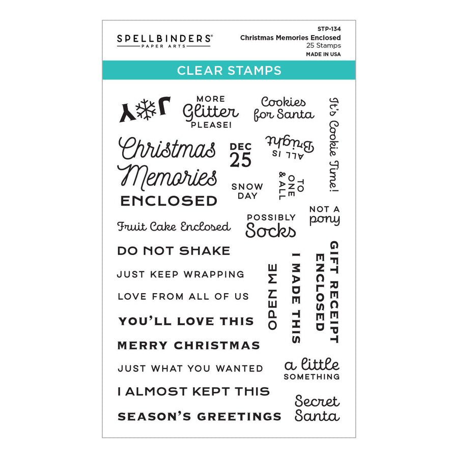 Spellbinders - Tinsel Time Collection - Clear Stamps - Christmas Memories Enclosed-ScrapbookPal