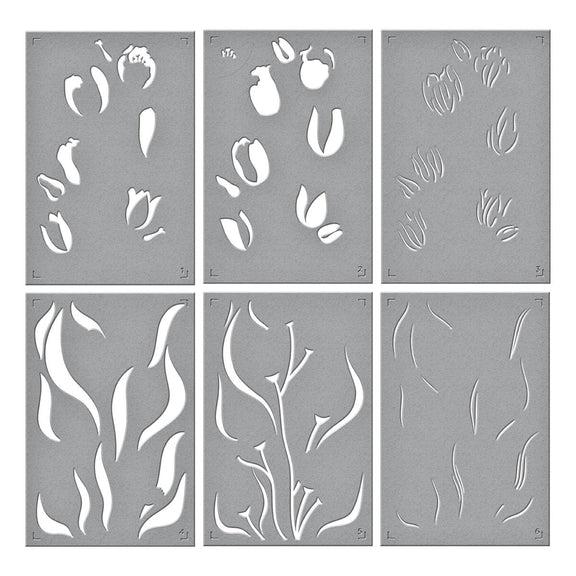 Spellbinders - Tulip Garden Collection - 3D Embossing Folder &amp; Stencils Bundle - Twirling Tulips-ScrapbookPal