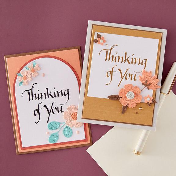 Spellbinders - Upright Italic Everyday Sentiments Collection - Letterpress + Foil Plate - Upright Italic Thinking of You-ScrapbookPal