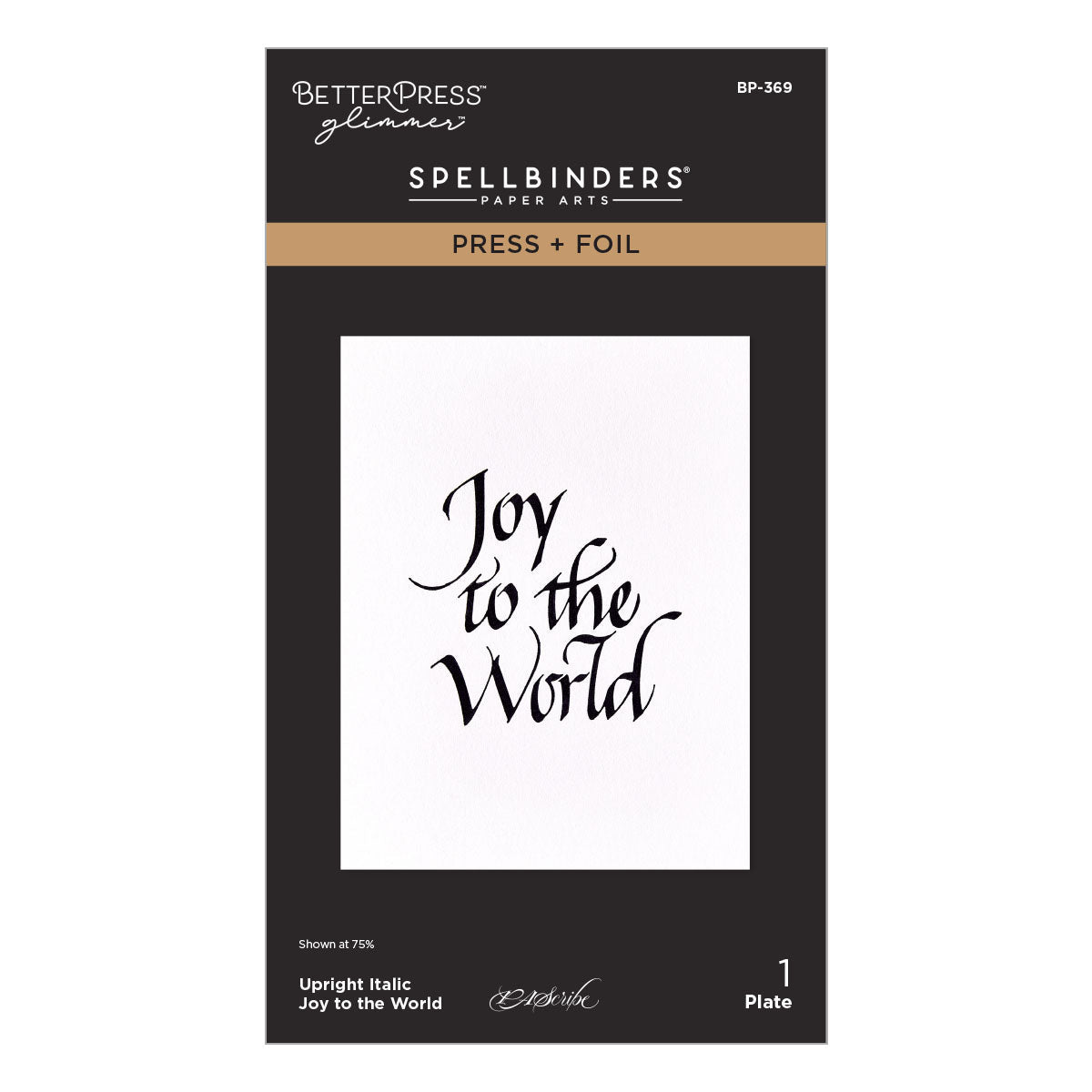 Spellbinders - Upright Italic Holiday Sentiments Collection - Letterpress + Foil Plate - Upright Italic Joy to the World-ScrapbookPal