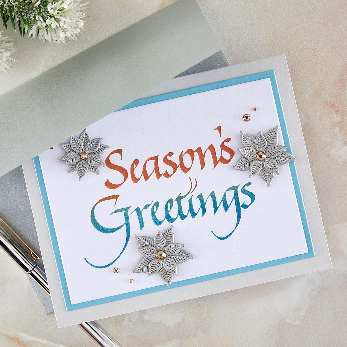 Spellbinders - Upright Italic Holiday Sentiments Collection - Letterpress + Foil Plate - Upright Italic Season's Greetings-ScrapbookPal