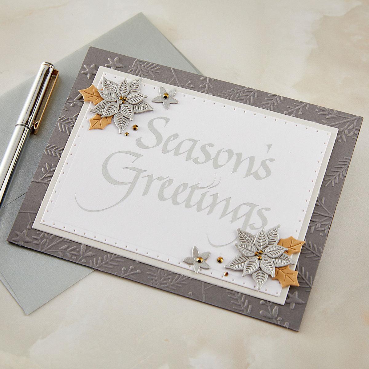 Spellbinders - Upright Italic Holiday Sentiments Collection - Letterpress + Foil Plate - Upright Italic Season's Greetings-ScrapbookPal