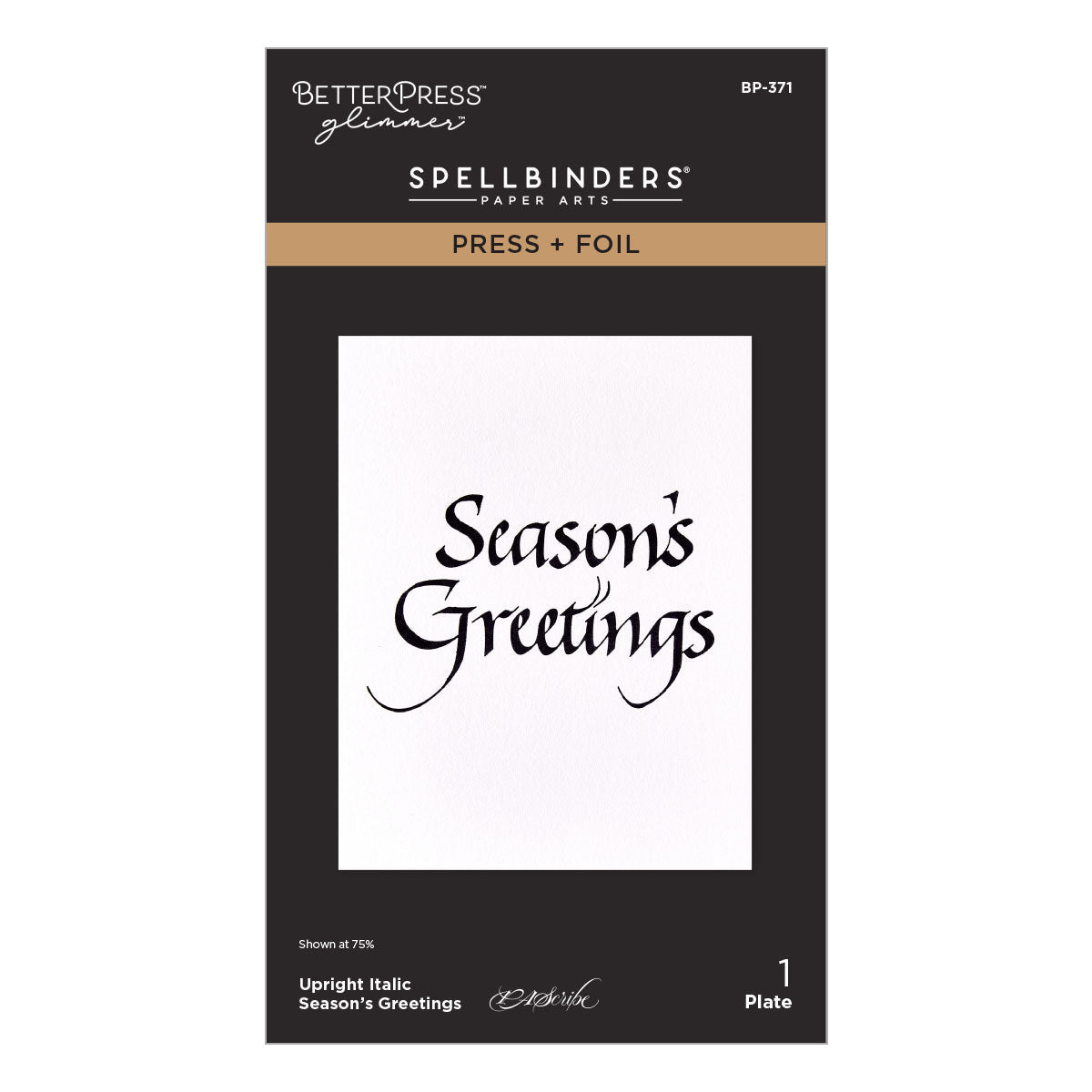 Spellbinders - Upright Italic Holiday Sentiments Collection - Letterpress + Foil Plate - Upright Italic Season's Greetings-ScrapbookPal