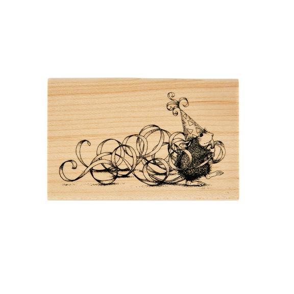 Spellbinders - Wood Mount Stamps - House-Mouse Party Streamers-ScrapbookPal
