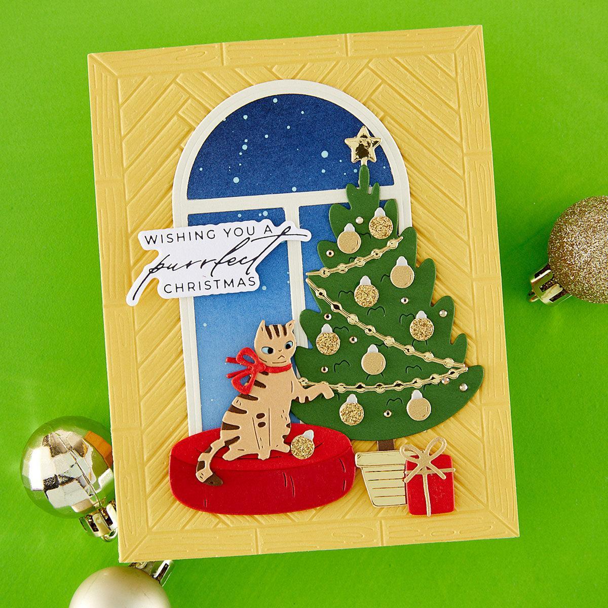 Spellbinders - Yana's Christmas Cats Collection - 3D Embossing Folder - A2 Herringbone Décor-ScrapbookPal