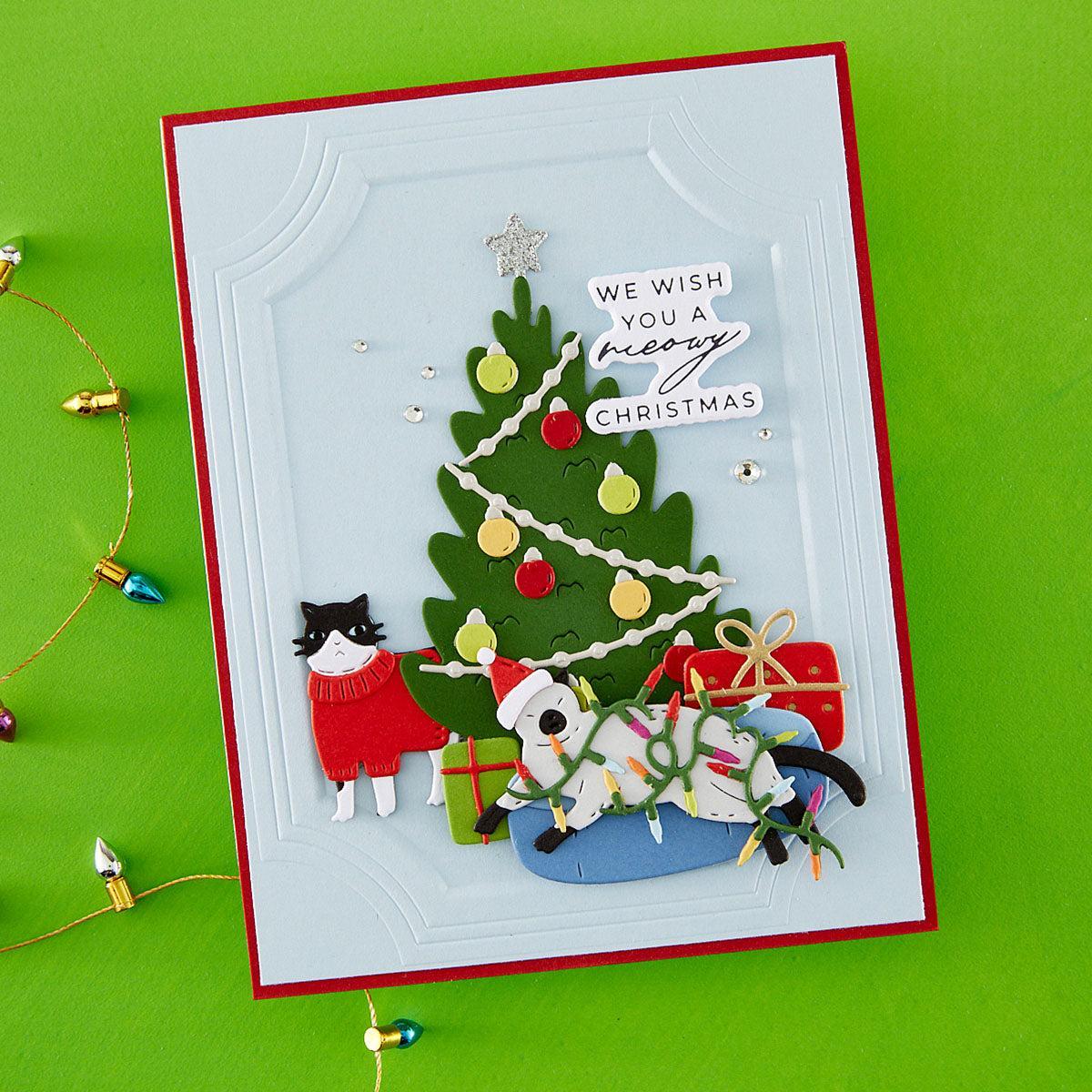 Spellbinders - Yana's Christmas Cats Collection - Letterpress + Foil Plate &amp; Dies - Meowy Christmas Sentiments-ScrapbookPal