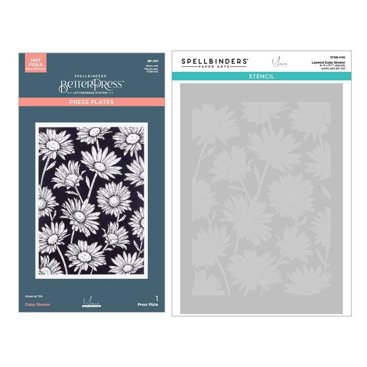 Spellbinders - Yana's Daisies Collection - Press Plates &amp; Stencils - Daisy Shower-ScrapbookPal