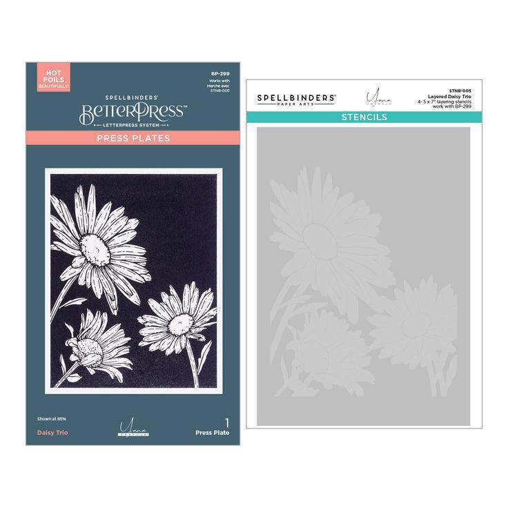 Spellbinders - Yana&#39;s Daisies Collection - Press Plates &amp; Stencils - Daisy Trio-ScrapbookPal