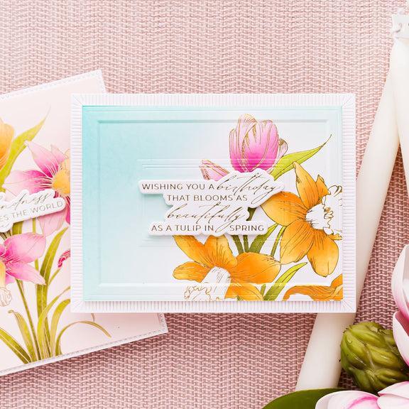 Spellbinders - Yana's Tulips Collection - Letterpress + Foil Plate & Dies - Bouquet of Hugs Sentiments-ScrapbookPal