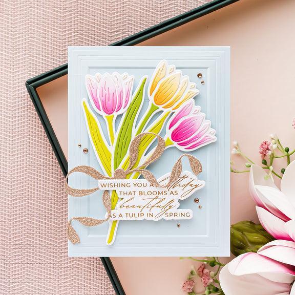 Spellbinders - Yana's Tulips Collection - Letterpress + Foil Plate & Dies - Bouquet of Hugs Sentiments-ScrapbookPal