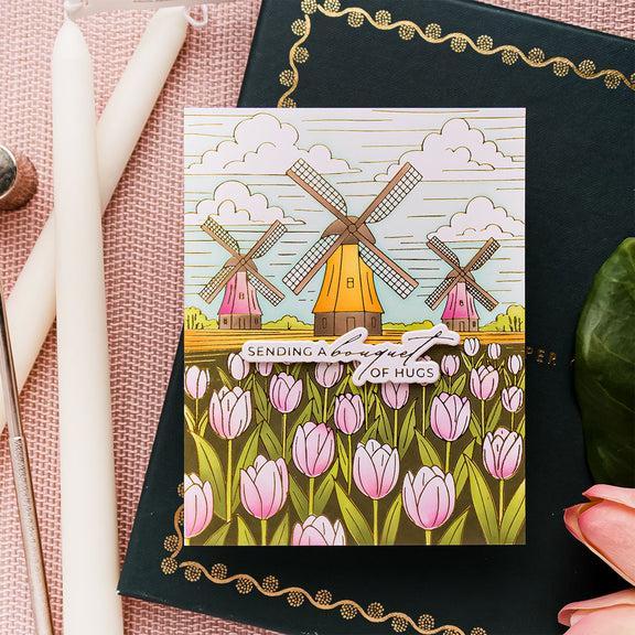 Spellbinders - Yana's Tulips Collection - Letterpress + Foil Plate - Windmills and Tulips-ScrapbookPal