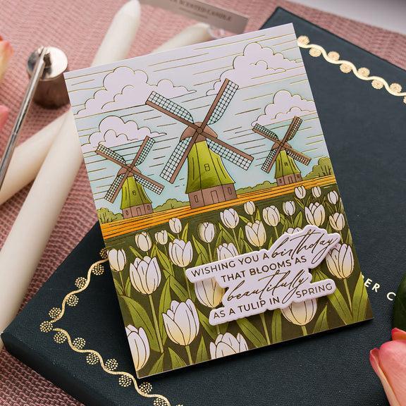 Spellbinders - Yana's Tulips Collection - Letterpress + Foil Plate - Windmills and Tulips-ScrapbookPal