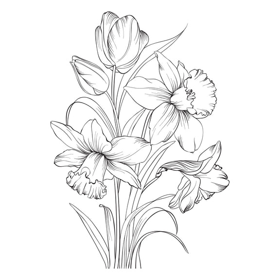 Spellbinders - Yana's Tulips Collection - Letterpress + Foil Plate & Stencils - Tulips and Daffodils-ScrapbookPal