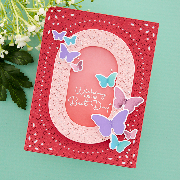Spellbinders - Stylish Ovals Collection - Glimmer Hot Foil Plate & Die Set - Fluttering By