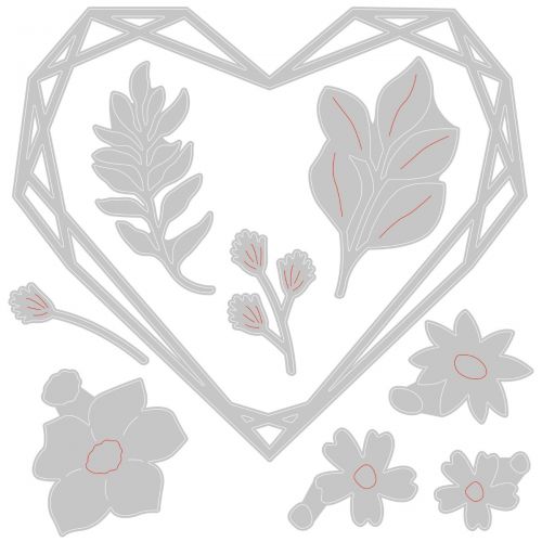 Sizzix - Thinlits Dies - Floral Geo Heart Frame