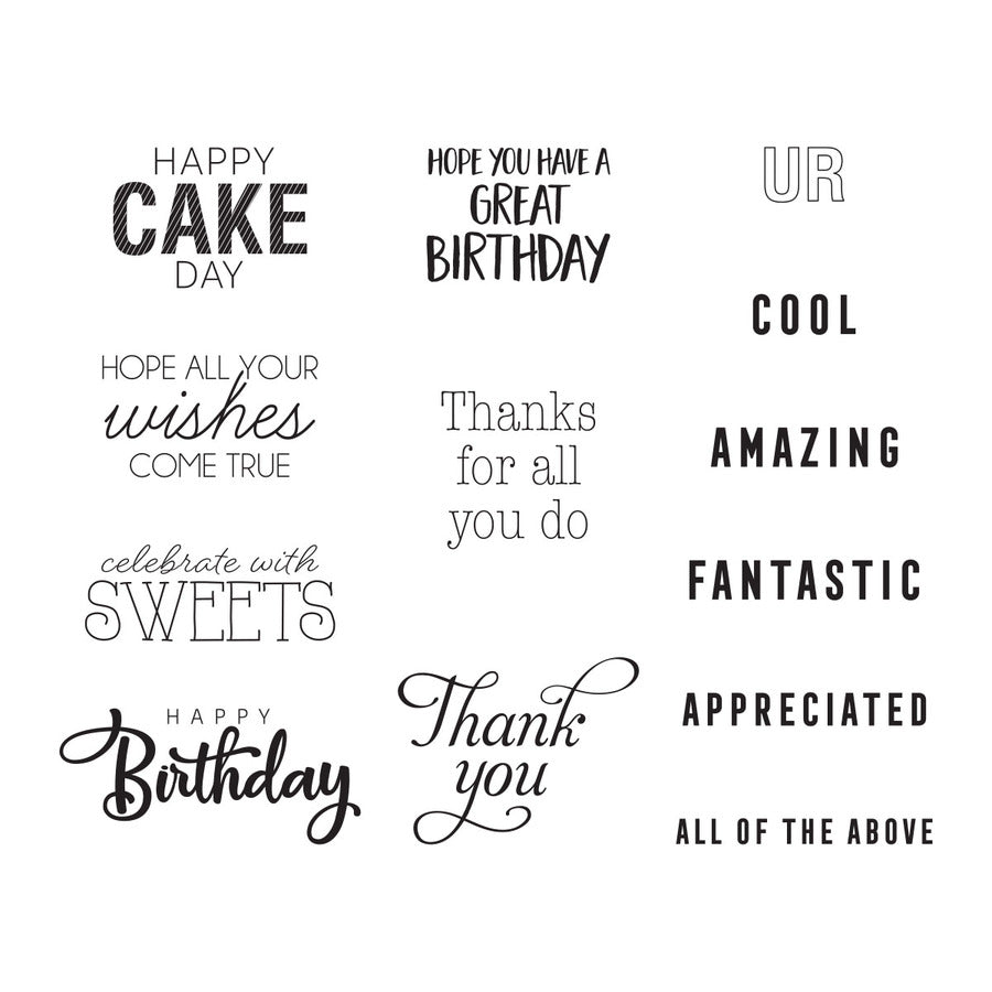Spellbinders - Birthday Celebrations Collection - Clear Stamps - Complimentary Slider Greetings