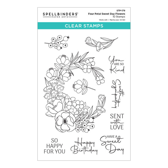 Spellbinders - Four Petal Collection - Clear Stamps - Four Petal Sweet Day Flowers