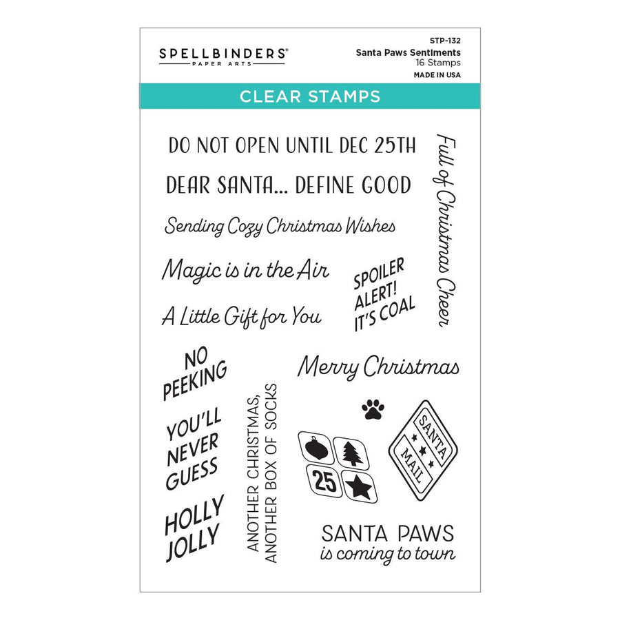 Spellbinders - Holiday Cheer Enclosed Collection - Clear Stamps - Santa Paws Sentiments
